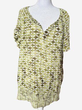 J.Jill Women's Large Green Geometric Print Featherweight Rayon Lightweight Top